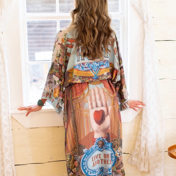 Love Language Printed Long Duster Bamboo Kimono Robe - Picture 3 of 9